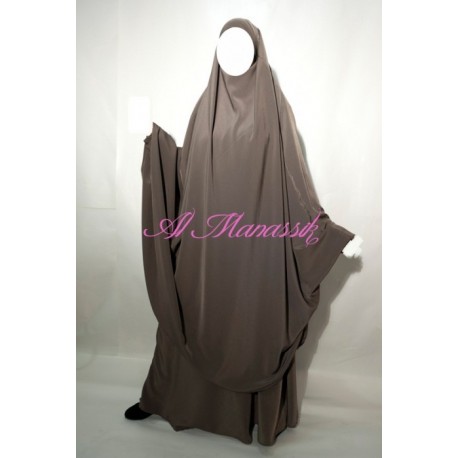 Jilbab al Manassik 2 pièces taupe avec jupe (peau de pêche)