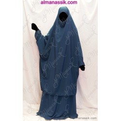 Jilbab al Manassik 2 pièces bleu pétrole (poignet blouson) avec jupe